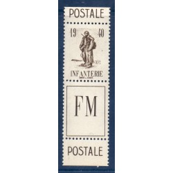 Timbre Franchise Militaire Yvert 10A Infanterie paire verticale