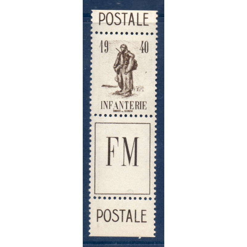 Timbre Franchise Militaire Yvert 10A Infanterie paire verticale