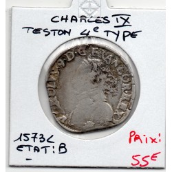 Teston 4eme Type 1573 L Bayonne Charles IX B pièce de monnaie royale