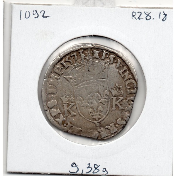 Teston 4eme Type 1573 L Bayonne Charles IX B pièce de monnaie royale