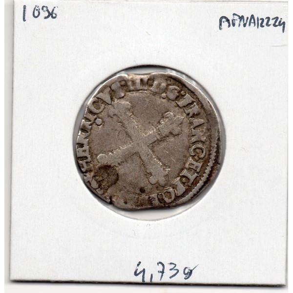 1/8 ou huitième d'Ecu Croix de Face Nantes Henri III  (1589 T) TTB- pièce de monnaie royale