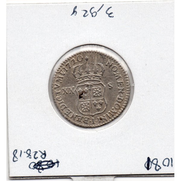 1/6 Ecu ou 20 sols France Navarre 1720 I Limoges Louis XV pièce de monnaie royale