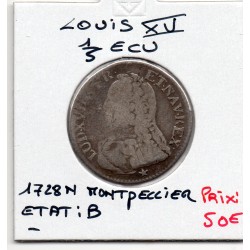 1/5 Ecu au Branches d'olivier 1728 N Montpellier Louis XV B pièce de monnaie royale