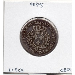 1/5 Ecu au Branches d'olivier 1728 N Montpellier Louis XV B pièce de monnaie royale