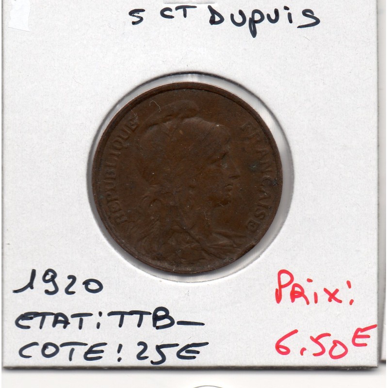 5 centimes Dupuis 1920 TTB-, France pièce de monnaie