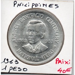 Philippines 1 peso 1963 Spl, KM 193 pièce de monnaie