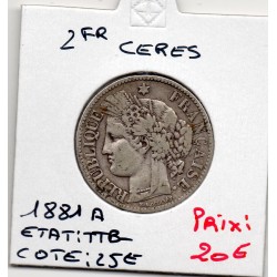 2 Francs Cérès 1881 TTB-, France pièce de monnaie