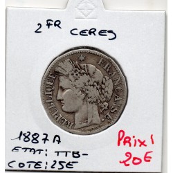 2 Francs Cérès 1887 TTB-, France pièce de monnaie