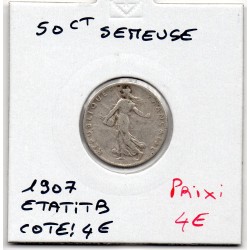 50 centimes Semeuse Argent 1907 TB, France pièce de monnaie