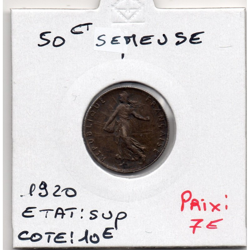 50 centimes Semeuse Argent 1920 Sup, France pièce de monnaie