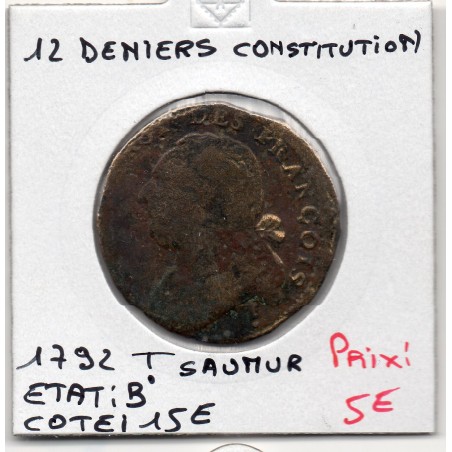 12 denier Constitution Louis XVI 1792 T. Saumur B, France pièce de monnaie