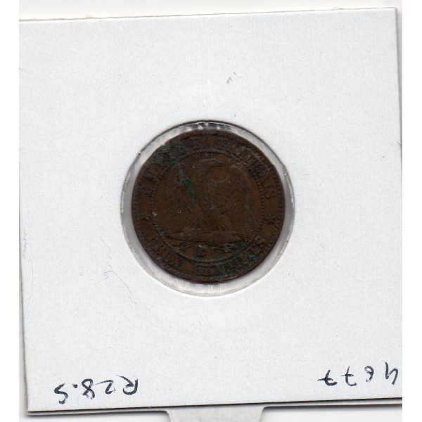 2 centimes Napoléon III tête nue 1855 grand D Ancre petit Lion TB+, France pièce de monnaie
