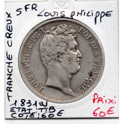5 francs Louis Philippe 1831 W tranche creux TTB, France pièce de monnaie