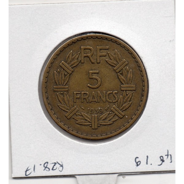 5 francs Lavrillier 1939 TTB, France pièce de monnaie