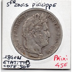 5 francs Louis Philippe 1841 W Lille TTB, France pièce de monnaie
