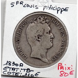 5 francs Louis Philippe sans I 1830 A tranche creux TB-, France pièce de monnaie
