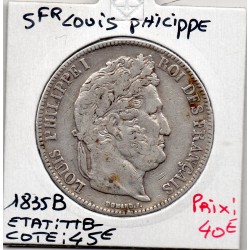 5 francs Louis Philippe 1835 B Rouen TTB-, France pièce de monnaie