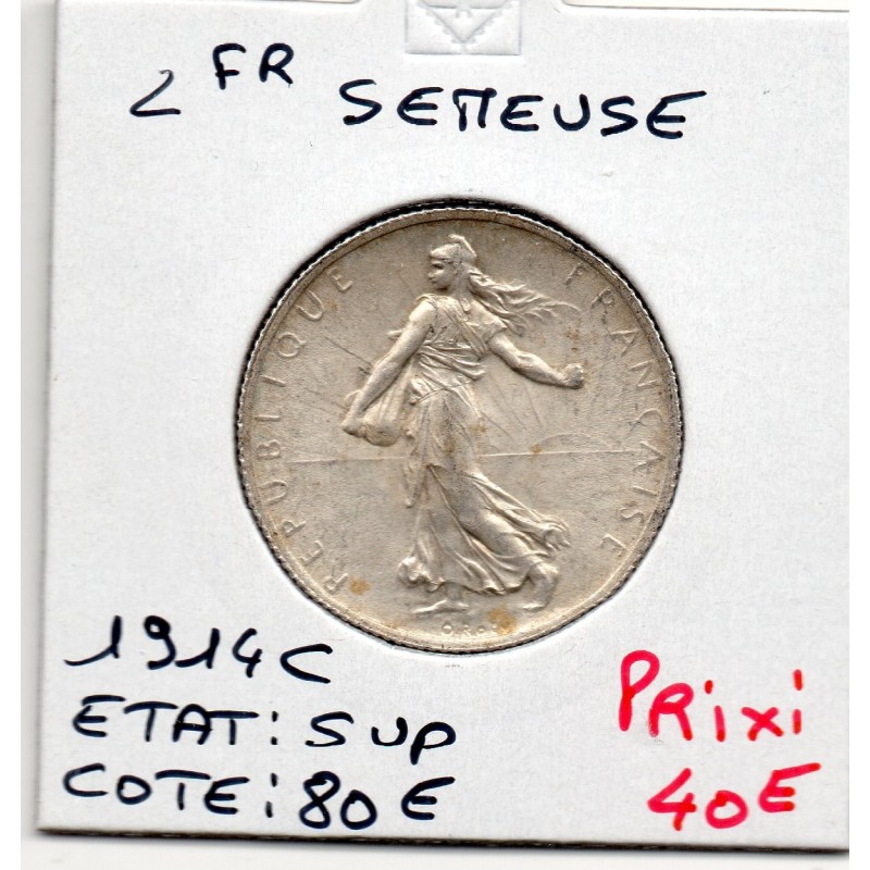 2 Francs Semeuse Argent 1914 C Castelsarrasin Sup, France pièce de monnaie