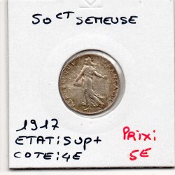 50 centimes Semeuse Argent 1917 Sup+, France pièce de monnaie