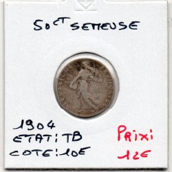 50 centimes Semeuse Argent 1904 TB+, France pièce de monnaie