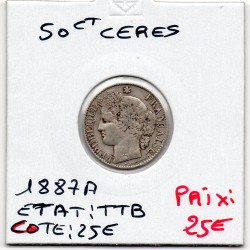 50 centimes Cérès 1887 A Paris TTB, France pièce de monnaie