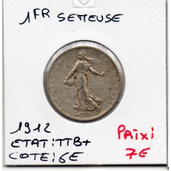 1 franc Semeuse Argent 1912 TTB+, France pièce de monnaie
