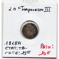 20 centimes Napoléon III tête laurée 1868 A Paris TB-, France pièce de monnaie