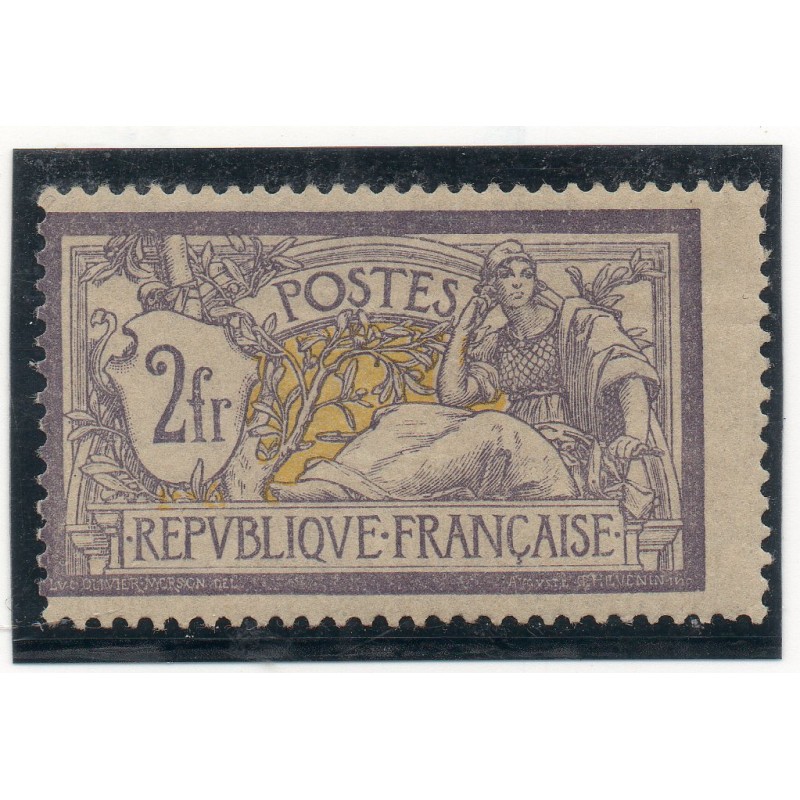 Timbre France Yvert No 122 Type Merson 2F Violet et jaune neuf * avec charnière