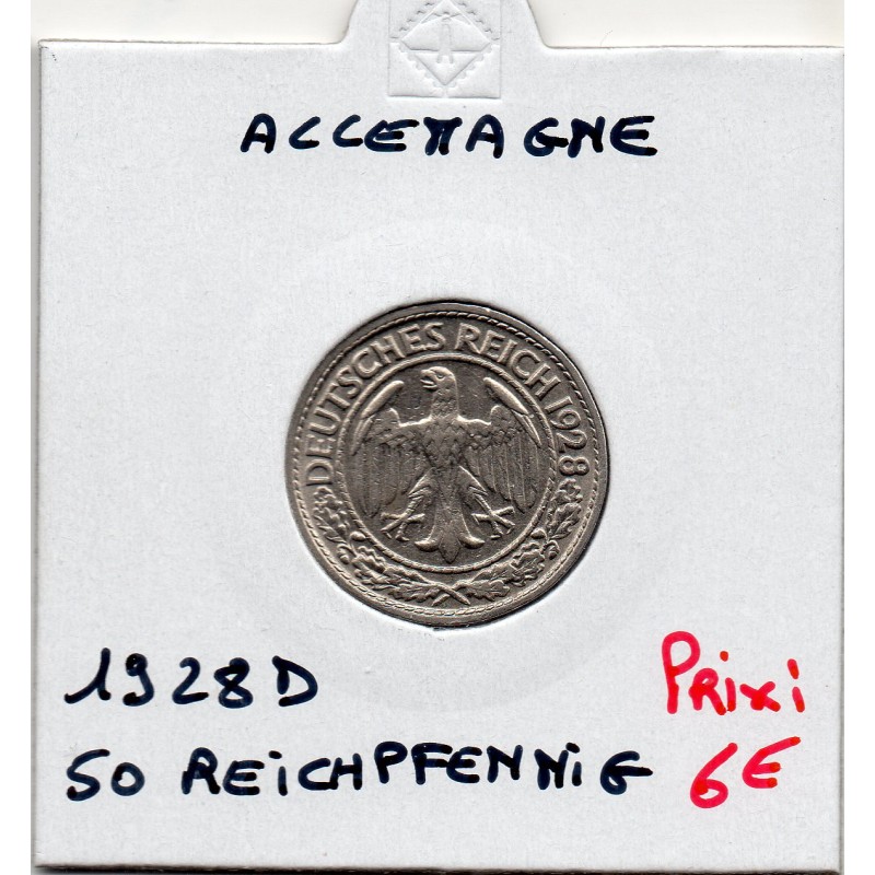 Allemagne 50 reichspfennig 1928 D, Sup KM 49 pièce de monnaie
