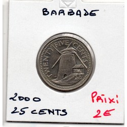 Barbade 25 cents 2000 Spl, KM 13 pièce de monnaie