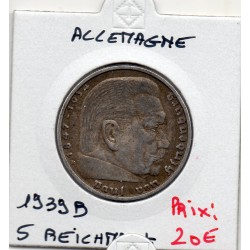 Allemagne 5 reichsmark 1939 B, TTB KM 94 pièce de monnaie