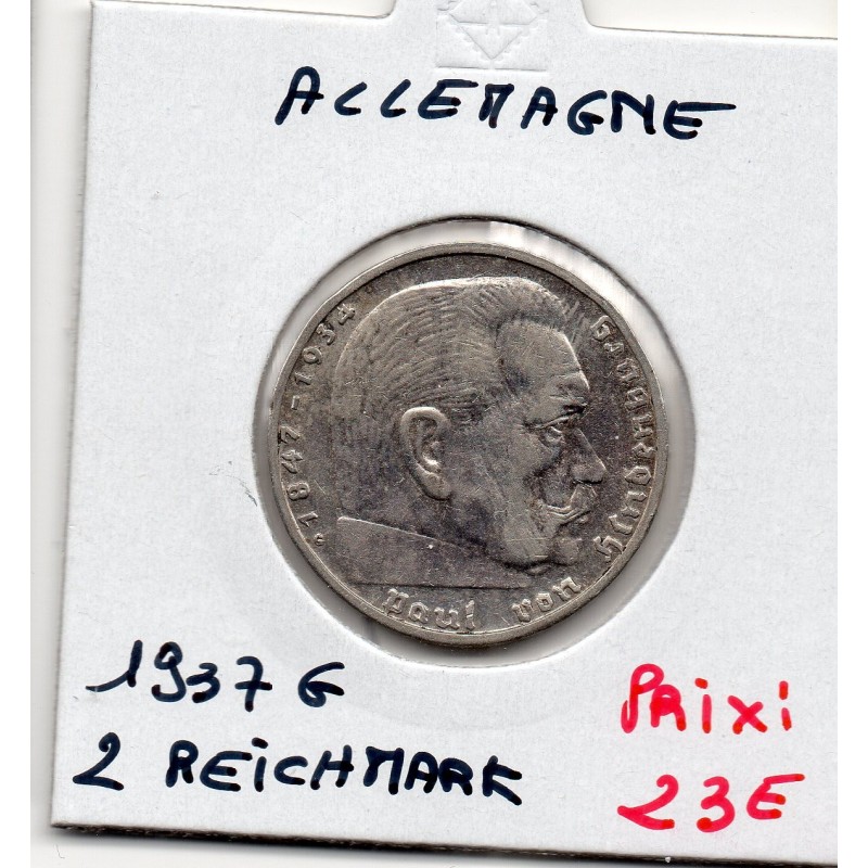 Allemagne 2 reichsmark 1937 G, Sup KM 93 pièce de monnaie