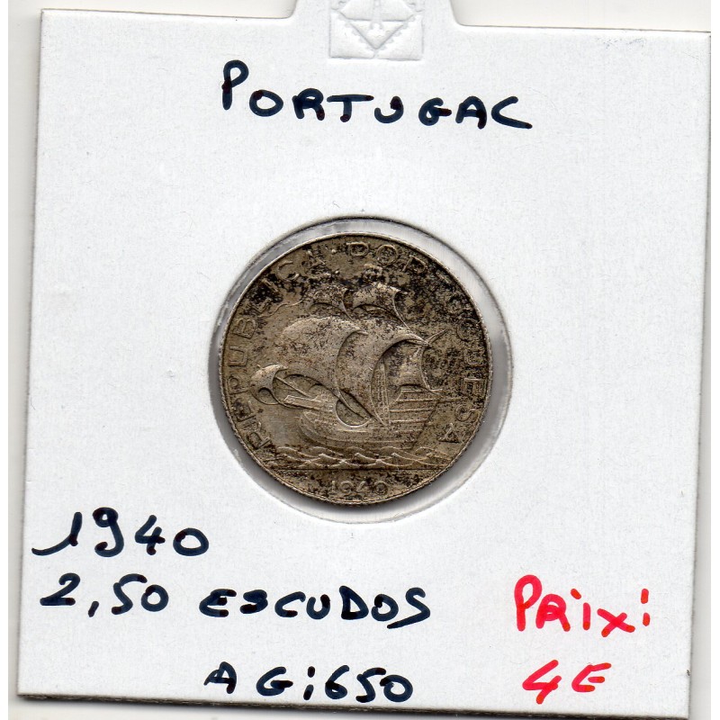 Portugal 2.5 escudos 1940 TTB, KM 580 pièce de monnaie