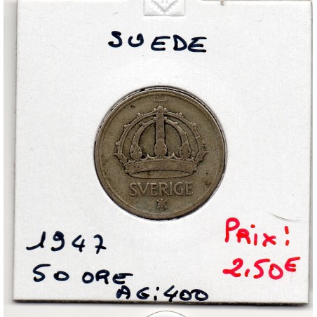 Suède 50 Ore 1948 TTB, KM 817 pièce de monnaie