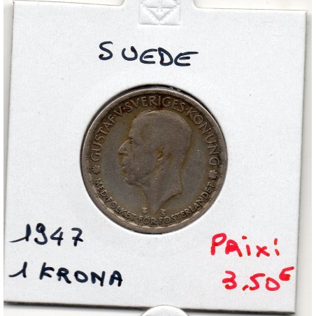 Suède 1 krona 1947 TB, KM 814 pièce de monnaie