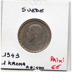 Suède 1 krona 1943 Sup, KM...