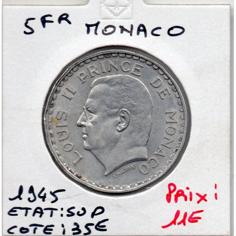 Monaco Louis II 5 francs 1945 Sup, Gad 135 pièce de monnaie