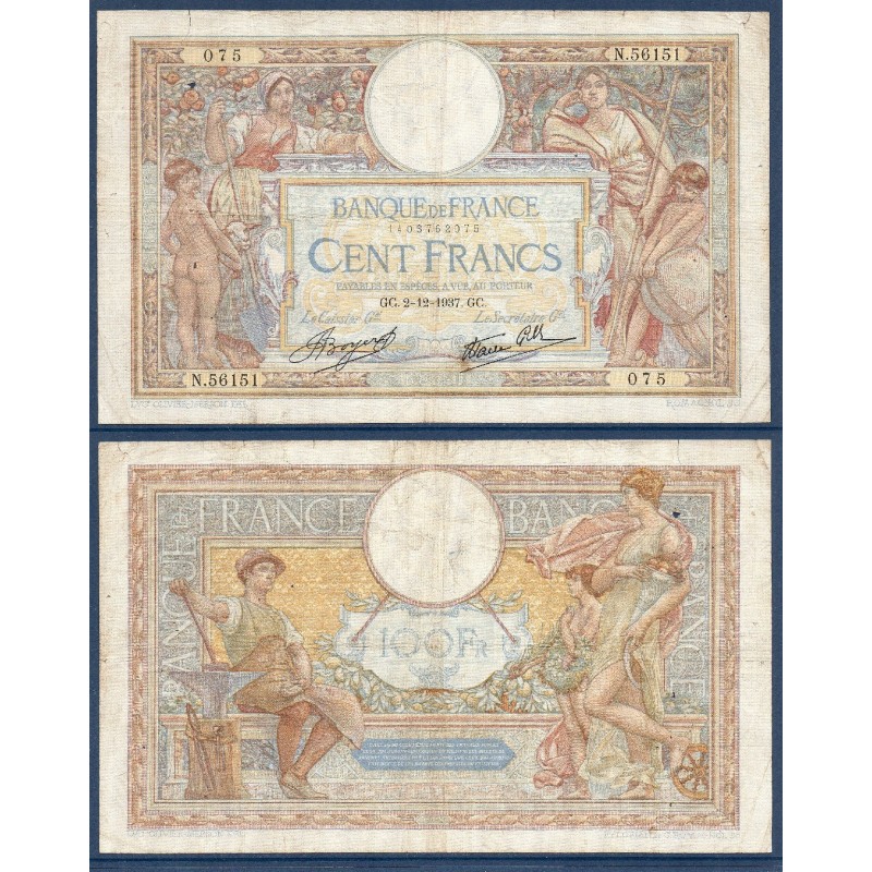 100 Francs LOM TTB- 2.12.1937 Billet de la banque de France