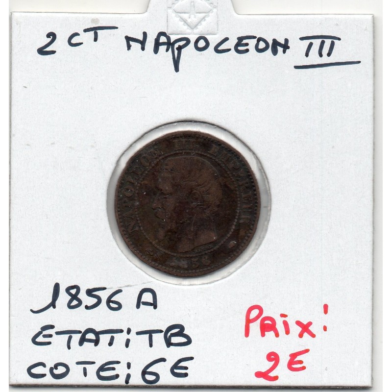 2 centimes Napoléon III tête nue 1856 A Paris TB, France pièce de monnaie