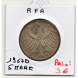 Allemagne RFA 5 deutche mark 1967 D, Sup KM 112 pièce de monnaie