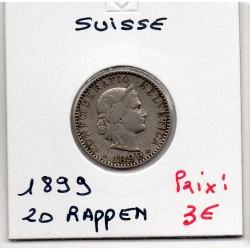 Suisse 20 rappen 1899 TTB, KM 29 pièce de monnaie