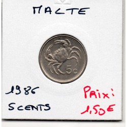 Malte 5 cents 1986 Spl, KM 77 pièce de monnaie