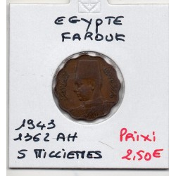 Egypte 5 Milliemes 1362 AH - 1943 TTB, KM 360 pièce de monnaie