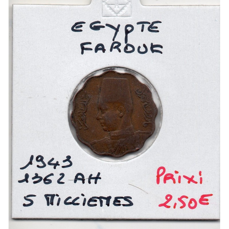 Egypte 5 Milliemes 1362 AH - 1943 TTB, KM 360 pièce de monnaie