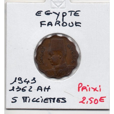 Egypte 5 Milliemes 1362 AH - 1943 TTB, KM 360 pièce de monnaie