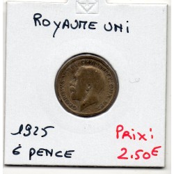 Grande Bretagne 6 pence 1925 B, KM 815a  pièce de monnaie