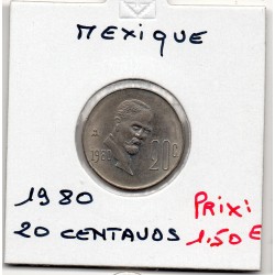 Mexique 20 centavos 1980 Sup, KM 442 pièce de monnaie