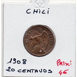 Chili 20 Centavos 1908 TB, KM 151.3 pièce de monnaie