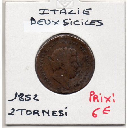 Italie Deux Siciles  2 Tornesi 1852 TB-, KM 327 pièce de monnaie