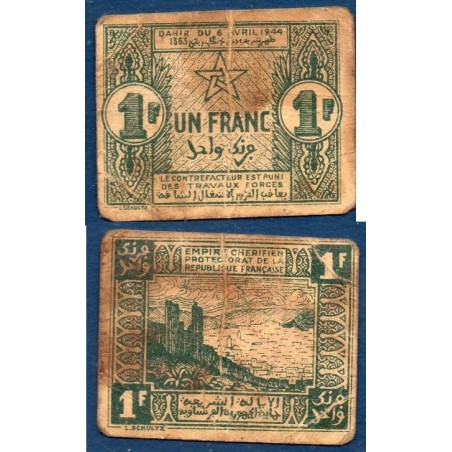 Maroc Chérifien P.42, B-, Billet de 1 Franc 1944 Fès